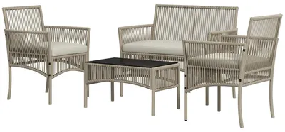 Immagine prodotto di Set Salotto da Giardino in Rattan sintetico Tavolino 2 Poltrone con Divano con Cuscini Cachi