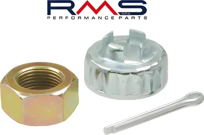 Immagine prodotto di Kit dado ruota + cestello + perno spaccato RMS per Vespa PX / 50 - 90 - 125 / PX125 - 150 - 200 / Cosa / MY