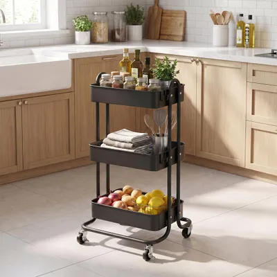 Produktbild von 3 Etagere Küchenwagen Transportwagen Servierwagen Rollwagen Küchenrollwagen Küchenregal Badregal für Küchen Bad Büro
