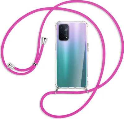 Produktbild von Handykette Backcover-Schutzhülle mit Band (Metall silberfarben) für Oppo A54 5G / A74 5G (CPH2197) - hot pink