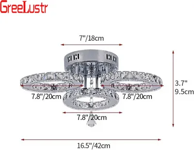 Obrázek produktu pro Křišťálový lustr, dálkové ovládání, moderní design, 3 kruhy, teplá bílá, stříbrná barva