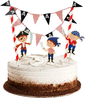 Produktbild von Kuchendekoration – Pirat – Geburtstag – Für Jungen – Kuchenaufsatz – Wimpelgirlande – Girlande – Cupcake-Topper – 5 Jahre