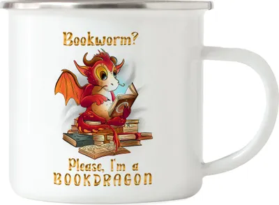 Produktbild von Bookworm? Please, I Am A Bookdragon Emaille Tasse Buch Lesen Bücherwurm Drachen Bildung Bücher
