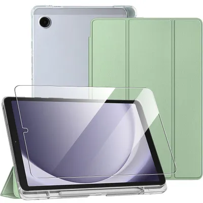 Image de Coque + Verre Trempé pour Samsung Galaxy Tab A9 (8,7 Pouces) Antichoc Silicone Renforcé avec Porte-Stylet - Vert