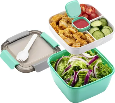 Produktbild von Frischer Salat-Lunchbehälter, Salatschüssel, 3 Salatdressingbehälter, Salat-Toppings, Snacks