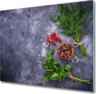 Produktbild von Glas Herdabdeckplatte 60x52 cm Spritzschutz Glasabdeckplatte Schneidebrett Kräuter und Gewürze