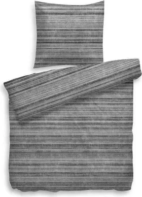 Immagine prodotto di Biancheria da letto in cotone rinforzato a righe Martin grigio 100% cerniera Heckett & Lane Copripiumino Federa Set letto resistente