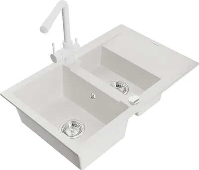 Immagine prodotto di Mexen Gaspar lavello da cucina in granito 1,5 vasche con scolapiatti e miscelatore cucina Duero, bianco - 6507-20-671600-20