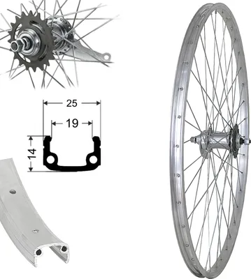 Produktbild von Bärwinkels 28 Zoll Hinterrad Rücktrittbremse 1 Gang Laufrad mit Bremse Aluminium silber 28"