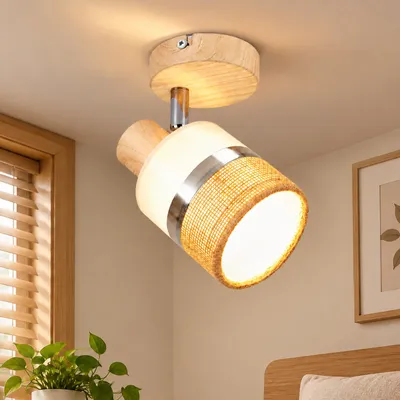 Immagine prodotto di ZMH Lampada a soffitto LED, 1 luce, faretti da soffitto E14, lampada da cucina, plafoniera, stile boho, aspetto legno, orientabile, retrò, 350°, max. 25W, adatta per corridoio, camera da letto, soggiorno