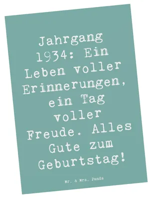 Produktbild von Mr. & Mrs. Panda Grußkarte Spruch 1934 Geburtstag - Meeresbrise - Geschenk, Kunstkarten, Alles Gute zum, Alter, Postkarte, Jahrgang, Postkarten, handgefertigte Geschenke