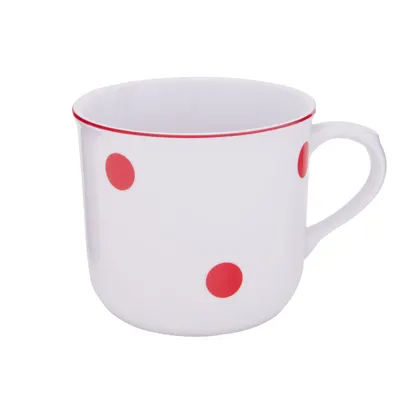 Zdjęcie produktu dla Porcelanowy kubek do gotowania, 0,65 l, czerwone kropki i linie, czeska porcelana Dubí
