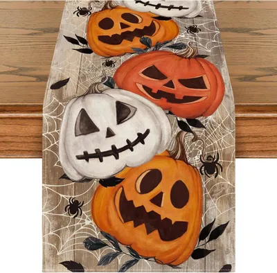 Produktbild von Artoid Mode Halloween Tischläufer 40x100 cm Spinnennetz Kürbisse Schwarz