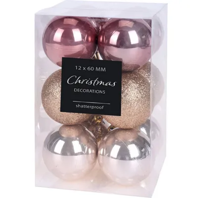 Produktbild von 12er Set unzerbrechliche rosa Christbaumkugeln - Glitzer & Matt