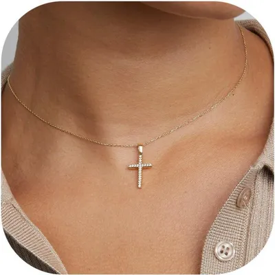 Produktbild von TINGN Kreuz Kette Gold vergoldet Damen Halskette Layered Choker Modeschmuck