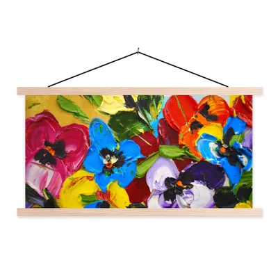 Produktbild von MuchoWow® Textilposter Ölfarbe - Malerei - Blumen 120x60 cm mit holzfarbenen Rahmen - Klemmleiste