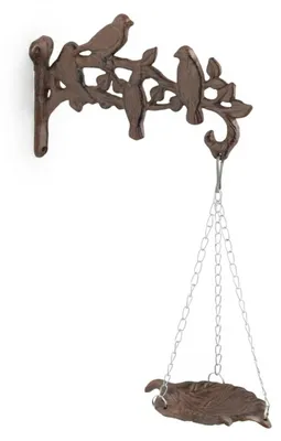 Produktbild von Relaxdays Vogeltränke, aus Gusseisen, HBT: 42 x 25 x 10,5 cm, Vogelbad Wandhalterung, Vogelbecken, Wassertränke, braun