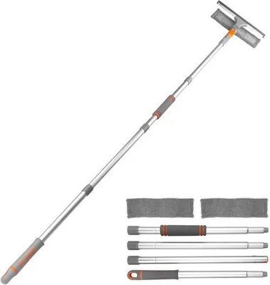 Produktbild von Famanu Teleskop Fensterreiniger 2-in-1 mit Mikrofasertuch und Schaber - Ideal für hohe Fenster