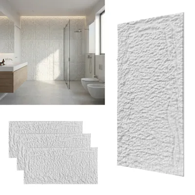 Image de XINZI Panneaux imitation pierre WBndpBneele 5D, panneaux WBnd, revêtement WBnd enPolyuréthanepour pièces à vivre et cafés, lot de 3 (autocollants WBnd d'une épaisseur de 5 cm), modèle B blanc pur