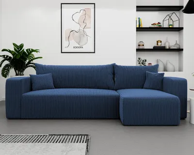 Produktbild von Ecksofa mit Schlaffunktion Sofa LUNA Stoff Poso Blau Ottomane Rechts