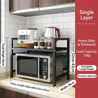 Immagine prodotto di Ripiano per cucina - Ripiano estraibile in legno per microonde - A un livello - Organizer per spezie e piani di lavoro - Nero
