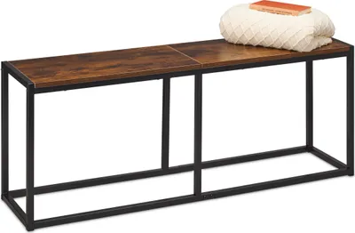 Image de Banc Relaxdays, salle à manger, banc de salle à manger, salon et couloir, H x l x P : 47 x 120 x 30 cm, banc de cuisine, métal, style industriel/noir