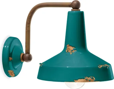 Produktbild von Wandleuchte Metall Keramik E27 H: 21 cm Rostbraun Petrol Shabby Antik Vintage Keramiklampe
