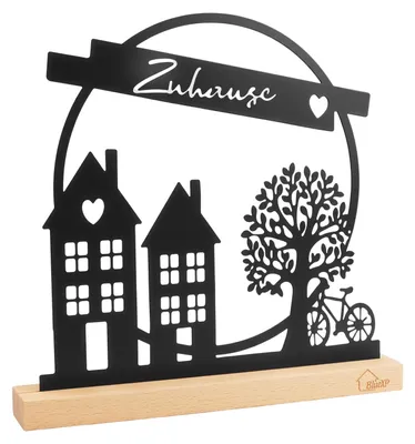 Image de Décoration métallique, pour la maison et le jardin, avec socle en bois ; décoration de table pour le salon