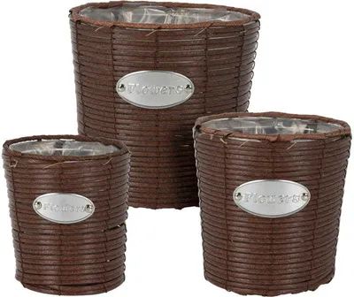 Image de PROGARDEN Pot de fleurs en osier 3 pcs set FLOWERS GARDEN 24/20/18 cm brun KO-430001140