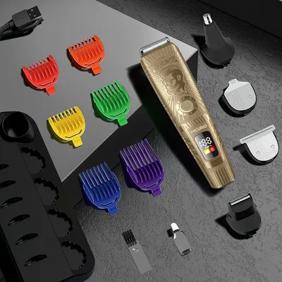 Produktbild von MCURO 5-in-1 Profi-Haarschneider – Leistungsstarker 7500-RPM Trimmer mit Edelstahlklingen, LED-Display, USB-C-Schnellladung, 6 Schnittlängen, vielseitigen Aufsätzen, Gold