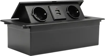 Produktbild von Einbausteckdose 2 Fach mit 2 USB Möbelsteckdose Klappbar mit Deckel Schwarz