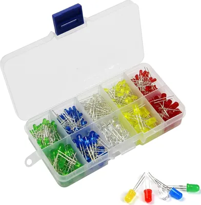 Produktbild von 200 Stück LED Leuchtdiode, Led Leuchtdioden 3V, LED Dioden Sortiment Kit Rundkopf 2 Pin Diffuse LED Leuchtdioden Elektronikkomponenten mit 5 Farben (5mm und 3mm 200 Stück)