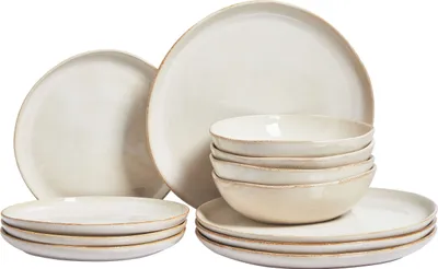 Produktbild von BELIANI Tafelservice Hellbeige Steinzeug Ton und Kaolin für 4 Personen 12-teilig Rund Handgefertigt Skandi Geschirr Set Essgeschirr Küche Esszimmer