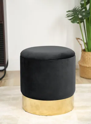 Produktbild von Sitzhocker – Hocker mit Stauraum – Samt hocker – runder Sitzhocker – GOLDEN – Schwarz – 39 cm – Elegantes Design mit praktischem Stauraum