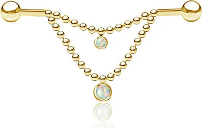 Produktbild von viva-adorno Industrial Piercing Scaffold Kette Kettchen Anhänger Kristall Opal Ohr Piercing gold Z572, Opal