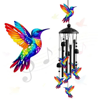 Produktbild von 36 Zoll Windspiel Metall mit Hummingbird Design, Garten Windspiel Aluminium Klangspiel für Terrasse Balkon, Outdoor Dekoration Geschenk Muttertag