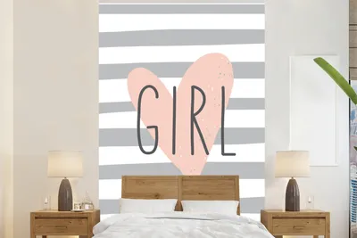 Produktbild von MuchoWow® Fototapete für Wohnzimmer oder Schlafzimmer Wandtapete Vinyl Motivtapete Illustration mit einem Herz und dem Zitat "Girl". - 180x280 cm - Wallpaper