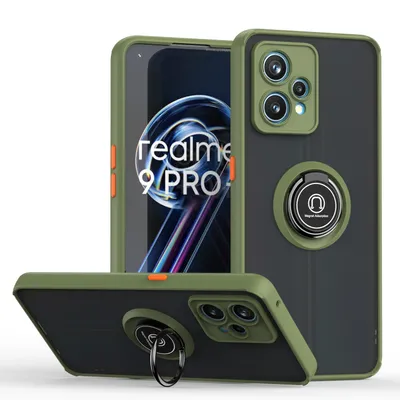 Immagine prodotto di Custodia per OPPO Realme 9 Pro+ traslucida opaca in TPU con supporto ad anello e supporto verde militare