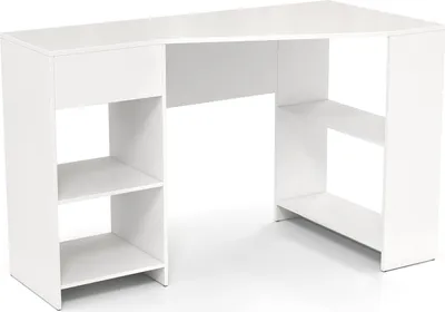 Image de Bureau d'angle en L avec tiroir et étagères, blanc