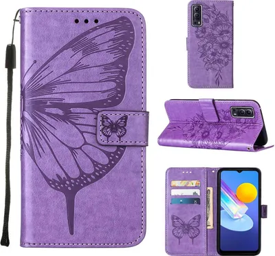 Produktbild von VIVO Y72 5G Hülle, Schmetterling Prägung Flip Leder Kartenfächer Schutzhülle Ledertasche mit Ständer für VIVO Y72 5G / Y52 5G Violett