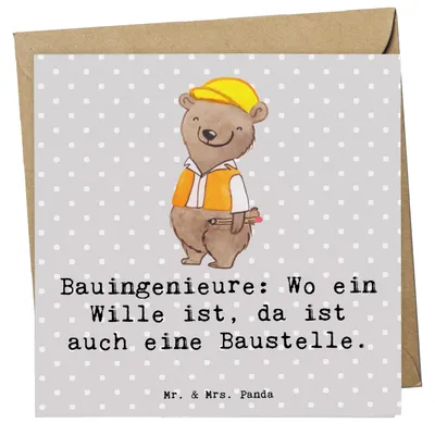 Produktbild von Mr. & Mrs. Panda Grußkarte Bauingenieur Wille - Grau Pastell - Geschenk, Bauwesen, Gebäudetechnik, Bauingenieure, Klappkarte, Tragwerksplanung, Berufsalltag, anlasskarte