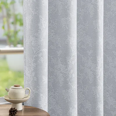 Jacquard-Verdunkelungsvorhänge Blumenmuster 132x137 cm 2er-Set Grau