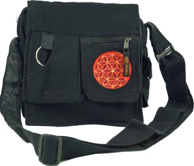 Produktbild von Schultertasche, Hippie Tasche - Schwarz, Uni - Erwachsene, Baumwolle, 23*28*15 cm, Alternative Umhängetasche, Handtasche aus Stoff
