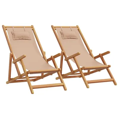 Produktbild von vidaXL Strandstühle 2 Stk. Klappbar Taupe Stoff und Massivholz