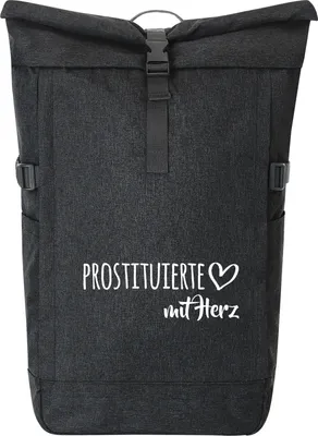 Produktbild von Huuraa Kurierrucksack Prostituierte mit Herz 30-44 Liter Black Melange Fairtrade Rolltop Rucksack Geschenkidee
