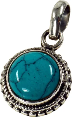 Produktbild von Ethno Silberanhänger, Indischer Boho Edelstein Kettenanhänger - Türkis, Türkis, SterlingSilber, 1,5*1,5*0,5 cm, Anhänger & Amulette aus Silber