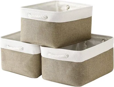 Produktbild von Famanu Aufbewahrungsboxen Set von 3 - Faltbare Stoffkubussen mit Griffen - Ideal für Regale und Schränke - Weiß