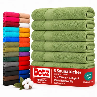 Produktbild von Betz 6 Stück Saunatücher 70 x 200 cm PREMIUM 100% Baumwolle Badetuch Liegetuch Strandtuch Farbe: apfelgrün