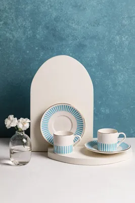 Produktbild von Hermia Concept, Hochwertiges Kaffeetassen-Set (4 Teile) - 100% Porzellan, Weiß/Gold/Blau