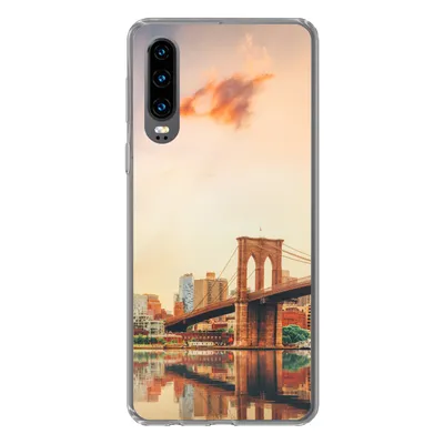 Produktbild von MuchoWow® Handyhülle Schutzhülle Hülle für Huawei P30 New York - Brooklyn - Brücke - Sonnenuntergang Silikon Softcase Handy Hülle - Kartenbesitzer
